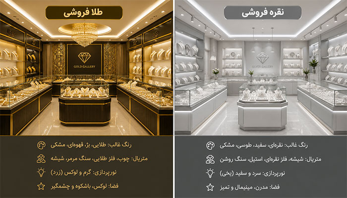 تفاوت دکور طلا فروشی و نقره فروشی